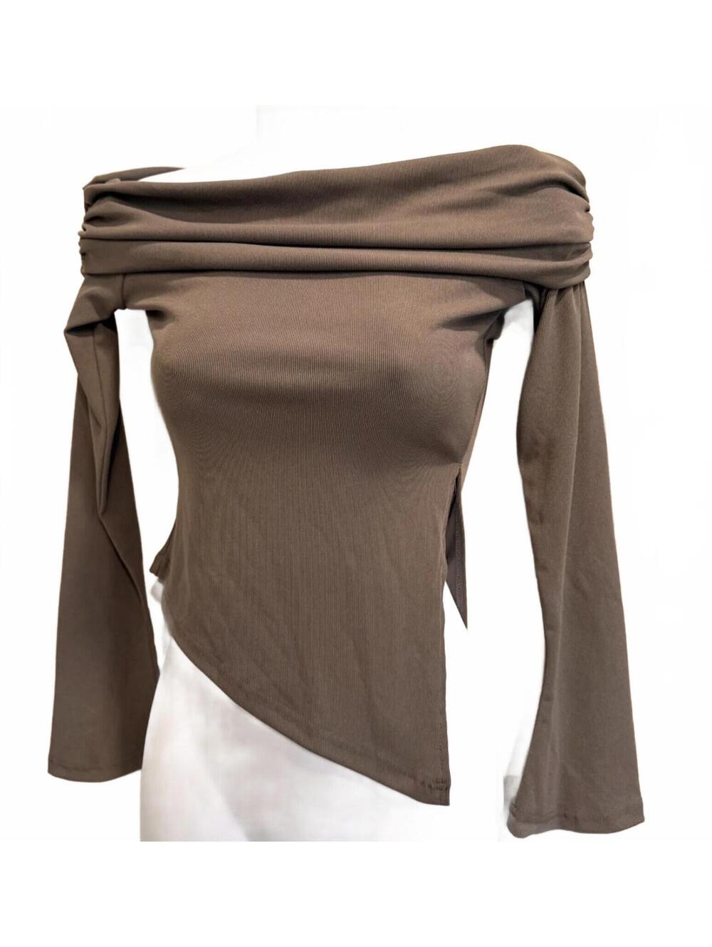 Atelier de la Hang Ella Long Sleeve Stone Draped Off-Shoulder Top Size S